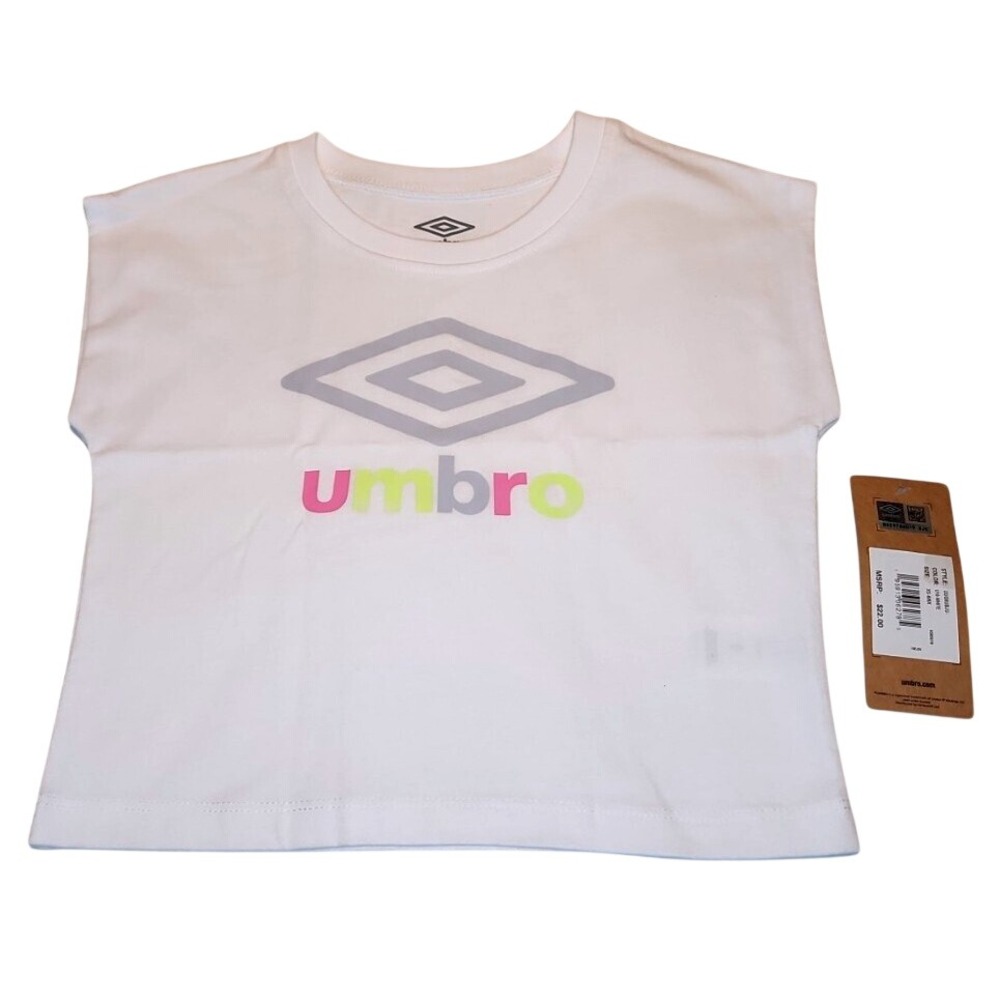 Umbro Girls White Graphic Logo T-Shirt Short Sleeve Crew Neck UUG6UBJU XS 6/6X